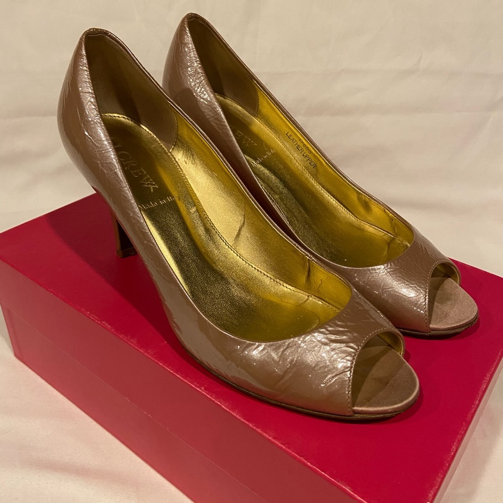 JCrew blush pearlized peep toe pumps 7.5